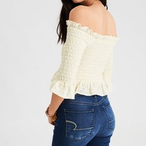 ae smocked off the shoulder top